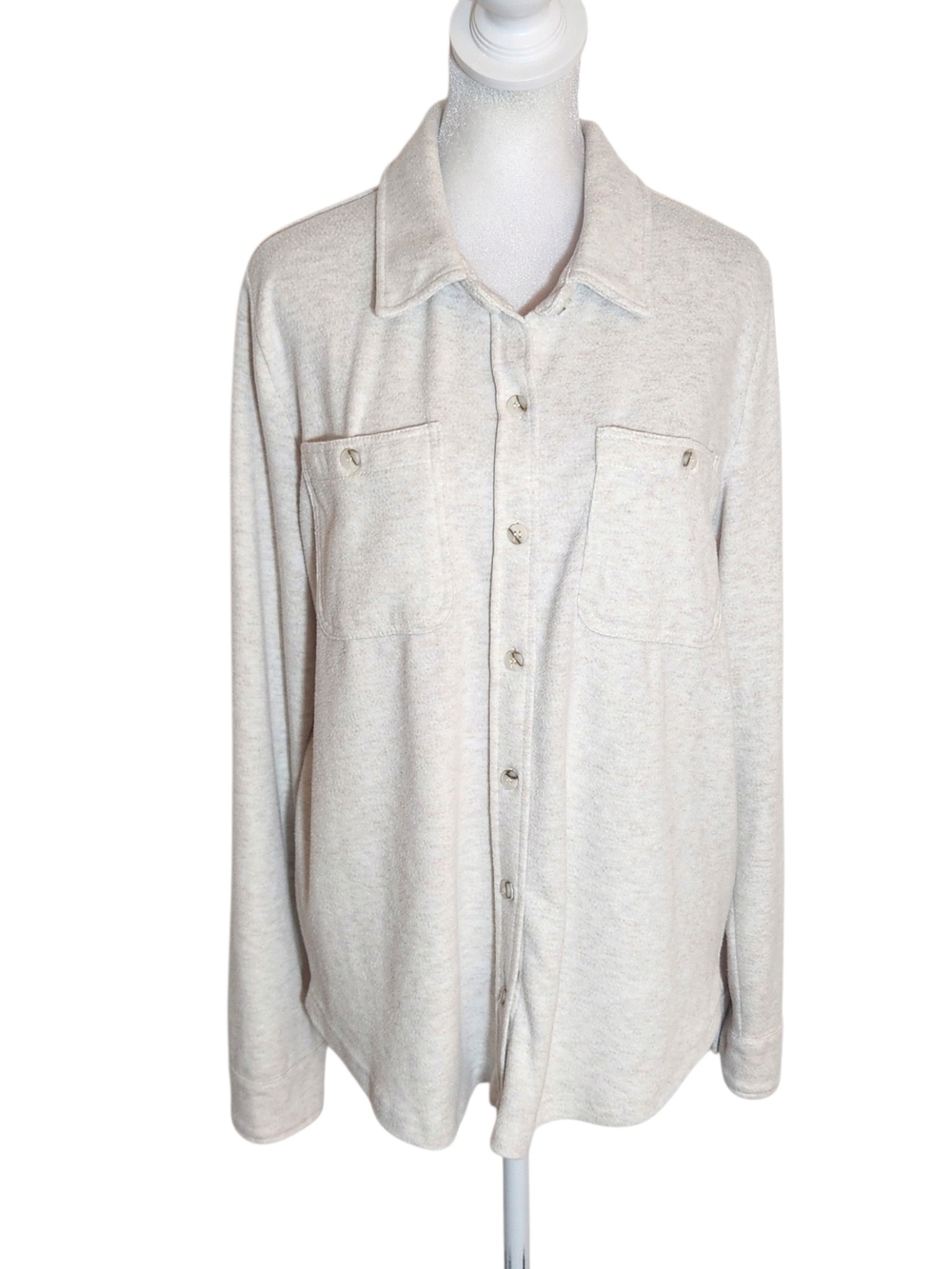 Altar'd State Oatmeal Cream Distressed Knit Button Up Shirt Size Medium